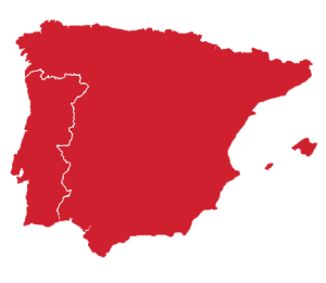 A red map of the iberia region.