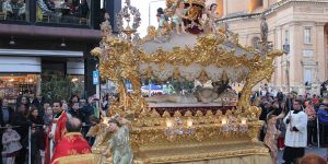 As part of the Maltese Easter ceremonies, a statue of Jesus as He lies in the tomb surrounded by angels and decorated in ornate gold.