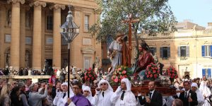 Jesus with an angel as part of the Easter ceremony in the streets of Malta