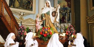 A statue of Veronica with the face of Jesus imprinted on her garment as part of the Maltese Easter tradition.