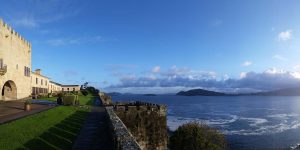 A view of the ocean from an old castle.