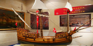 A model of a ship in a museum.