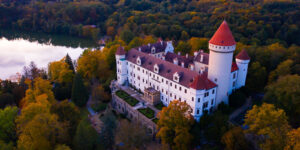 Aerial view of historical medieval Konopiste castle, Czech Republic