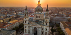 Budapest, Hungary - The rising sun shining through the tower of the beautiful St.Stephen's Basilica at sunrise