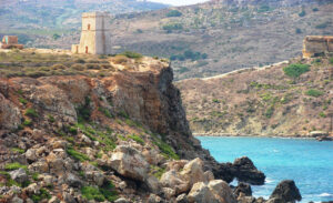 Knights watchtower on Malta coastline