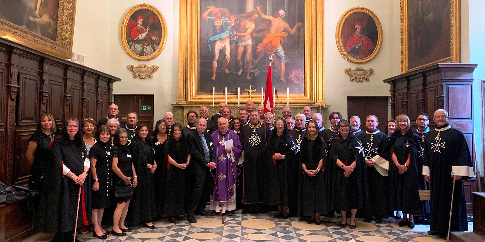 Large group of the Knights of Malta during Malta pilgrimage.