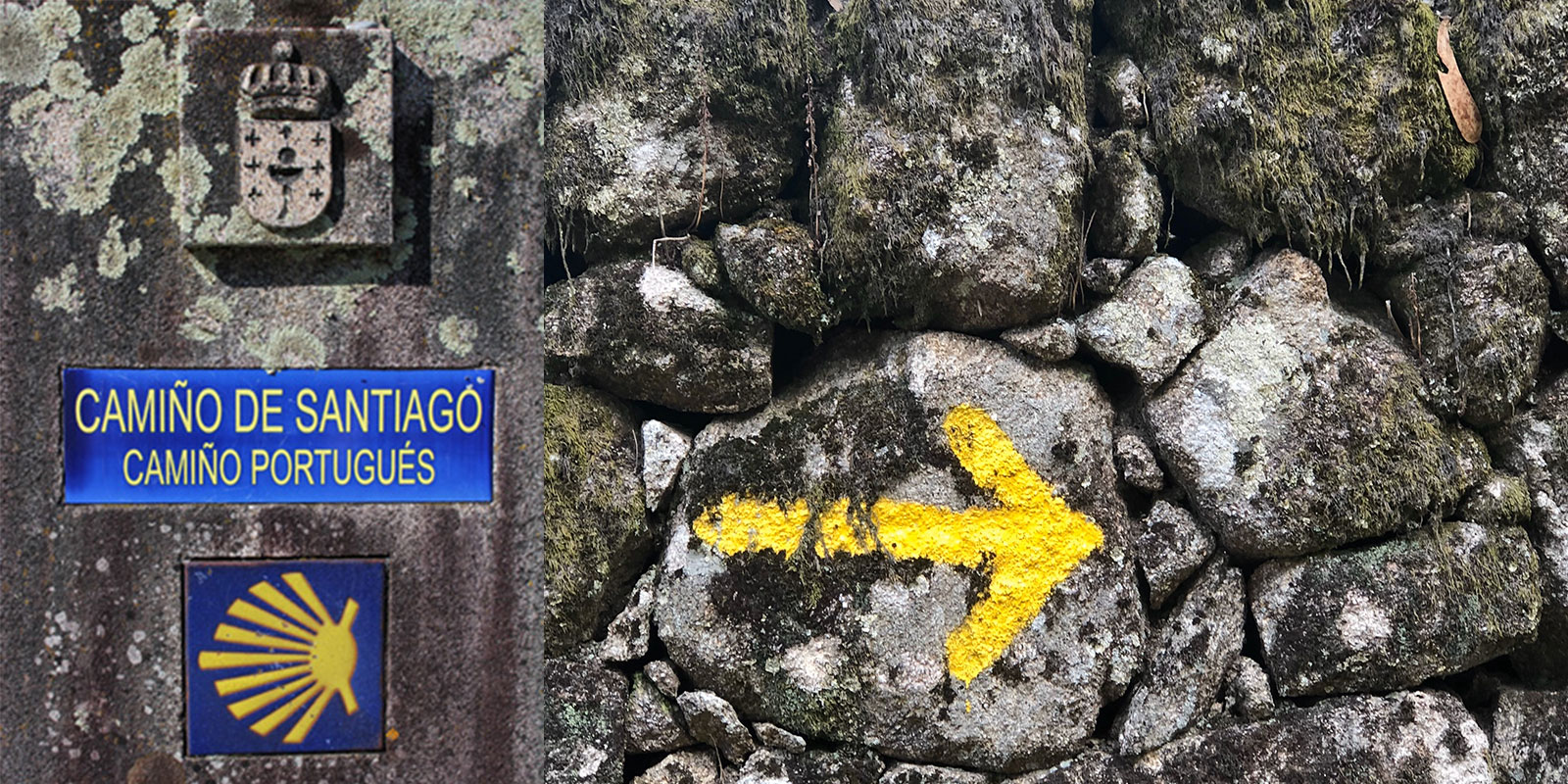 Sign and wall pointing the way on your Portugese Camino trip with MedSeas.