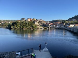Enjoying the water and charming village along Portuguese Camino trip with some of our MEDSEAS group