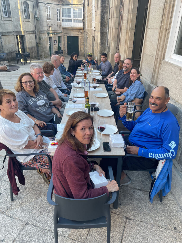 Group about to enjoy an evening meal along the Portuguese Camino organized by MEDSEAS